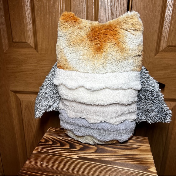 Mixed Media Sensory Textured Plush Owl 19” Corduroy Knit Tweed Pillow - Picture 3 of 13